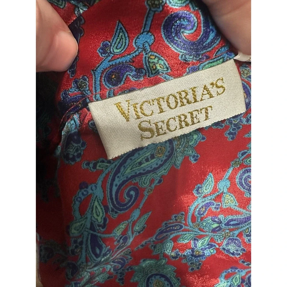 VTG Victoria's Secret Gold Label Paisley Kimono Robe - Red Jewel Tone 80s/90s OS